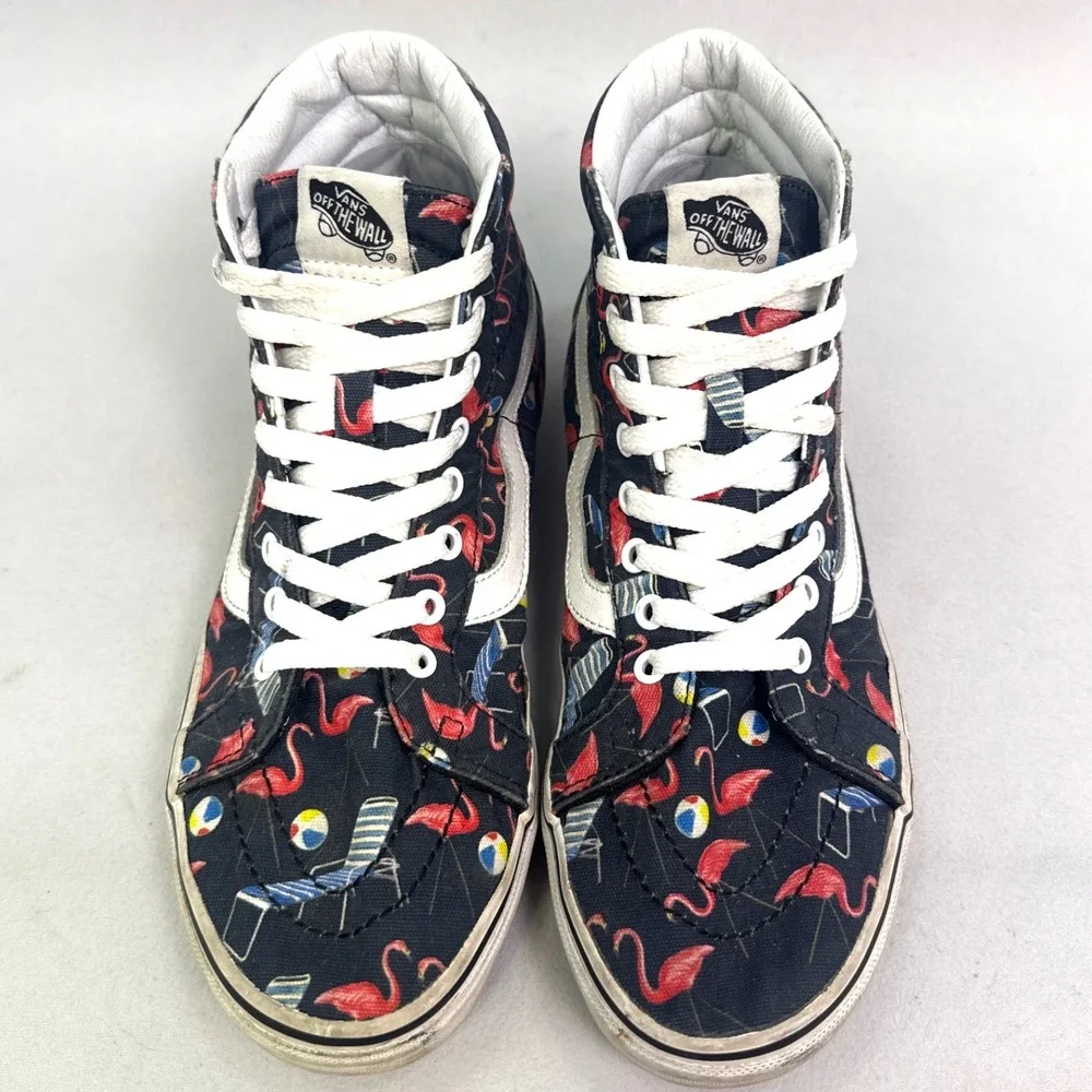 Vans Sk8-Hi Flamingo Beach Print High Top Sneakers Navy Mens 9.5 Womens 11